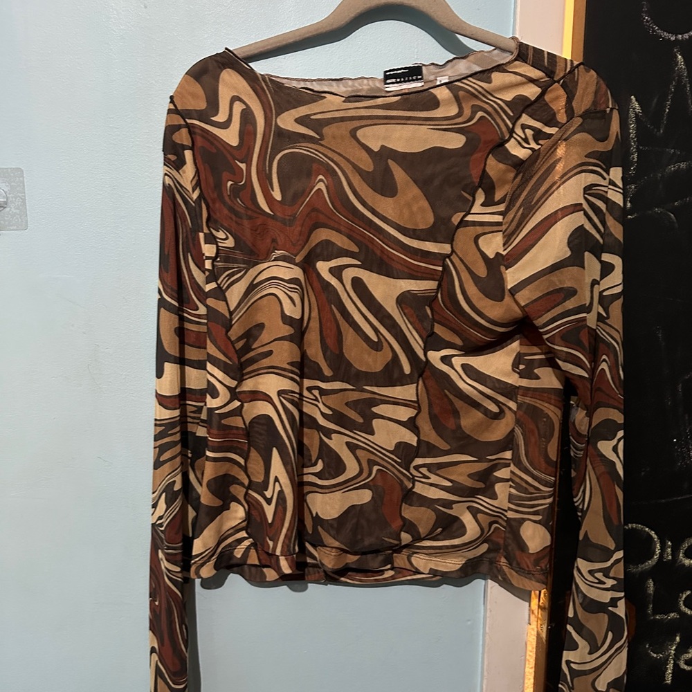 Brown Swirl Patterned Women's Top